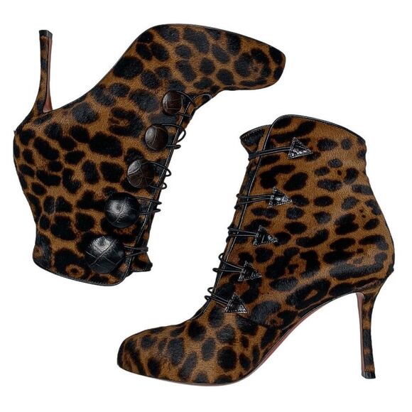 Christian Louboutin Booton 85 Boots EU 36.5 Calf Hair Brown Animal Print Heels - Picture 6 of 11